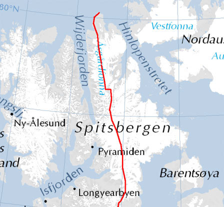 Deler av ruta som gutta skal følge i ekspedisjonen Svalbard på langs. Grafikk fra Canada08.net.