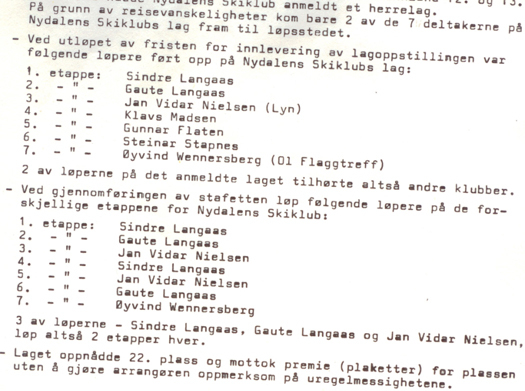 Utsnitt av brev fra NOF til løpere i Nydalens Jukola-lag 1982.