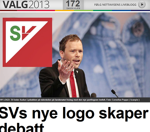 Audun Lysbakken, leder i SV, på talerstolen under partiets landsmøte 2013. Faksimile: Nettavisen.no.