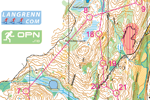 Utsnitt av den 7,3 km lange eliteløypa i Sigdalsløpet 2013. Kart og løyper: Nedre Sigdal IF.