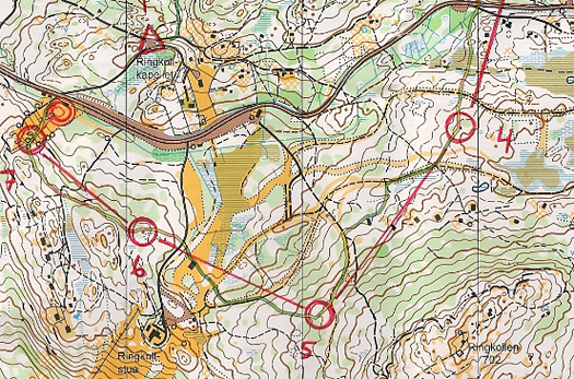 Kartusnitt Ringerikskarusellens 5. løp 2013. Kart: Ringerike Orienteringslag.