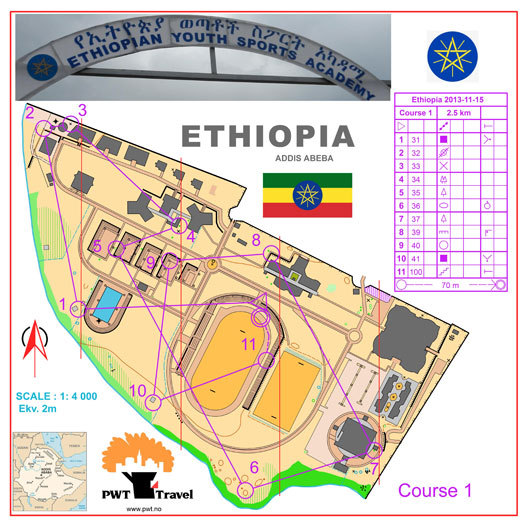 Første løp i PWT Travels eksotiske november-reise 2013 gikk i Etiopia. Kart: Jaroslav Kacmarcik/PWT Travel.