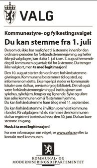 Tidligstemming fra 1.juli
