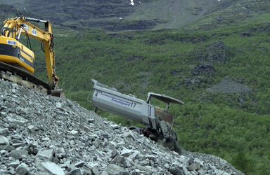 Her lagres tunnelmasser fra Nordnesfjellet i Nállavuohppi