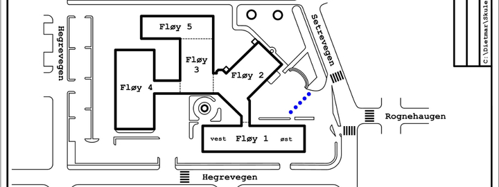 Teikning: Stryn vidaregåande skule Situasjonsplan bygningar Stryn vgs