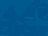 Illustrasjon av det såkalla bakteppet i den grafiske profilen til fylkeskommunen. Det er eit blått rektangel med mønster som også går i blåtonar. 