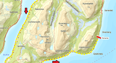 Området Reinskar og sør til Stangnes