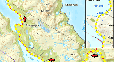 Området Hessfjord kryss til Mikkelvik