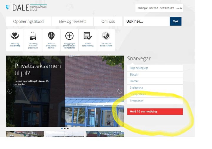 Skjermdump Bilete av meldeknappen på Dale vgs