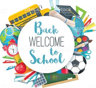 Vector back to school round banner with school supplies in flat style.
