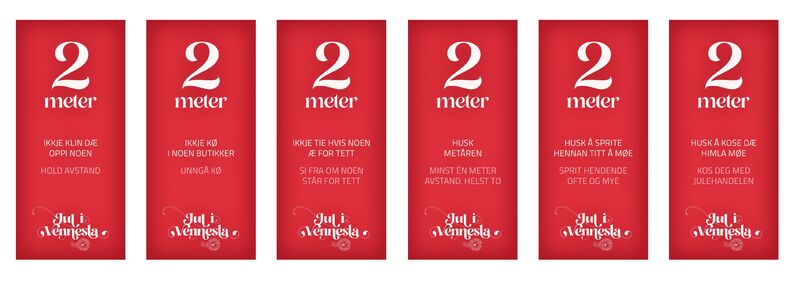 Plakater med venndølske smittevernråd til julehandelen