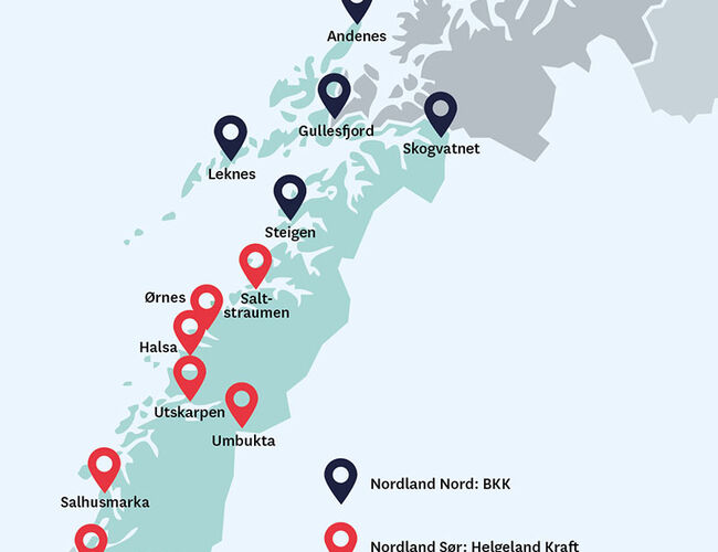 Her kommer de nye hurtigladerne i Nordland og Namdalen. Illustrasjon: Enova