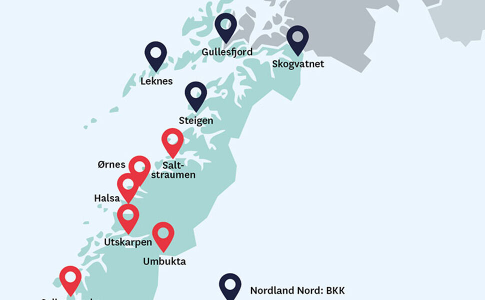 Her kommer de nye hurtigladerne i Nordland og Namdalen. Illustrasjon: Enova