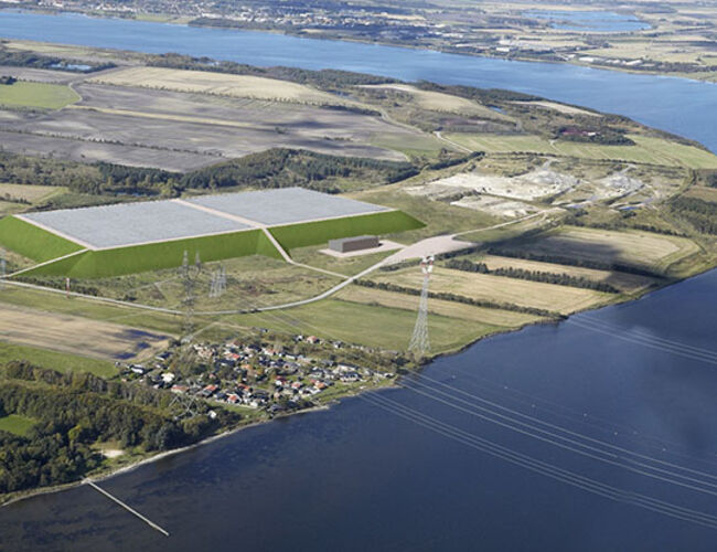 Skisse av det planlagte damvarmelageret i Aalborg. Skisse: Rambøll