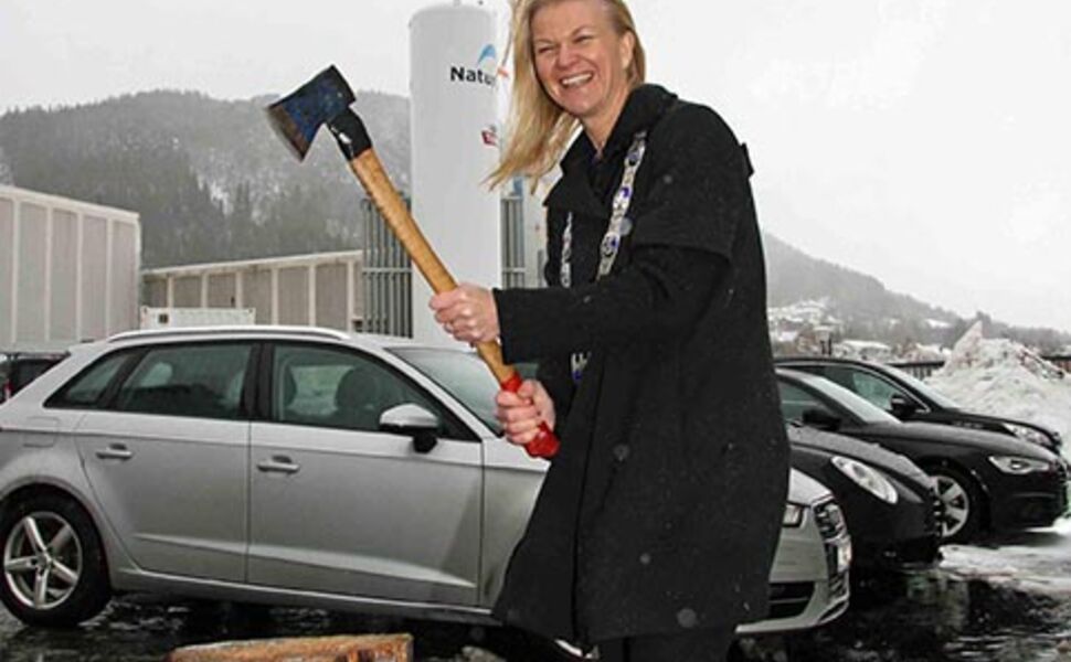 Frænaordfører Tove Henøen åpnet Tines nye flisfyringsanlegg i Elnesvågen. Foto: Tine SA