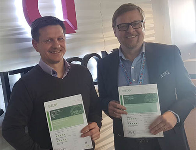 F.v. Magne Eriksen, Senior Property Manager & Sustainabilty, og Bill Engeness, Head of Sustainability and Property Management, i Citycon. Foto: Citycon