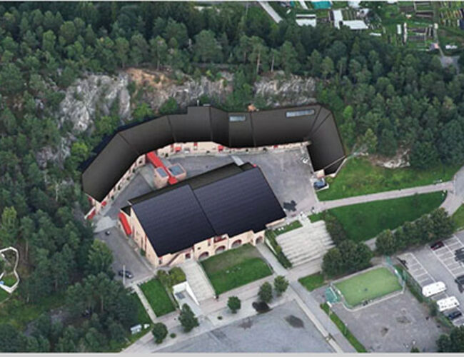 Slik skal det nye solcelletaket på Holmlia skole se ut. Illustrasjon Marion Gardette, Arkitektskap.