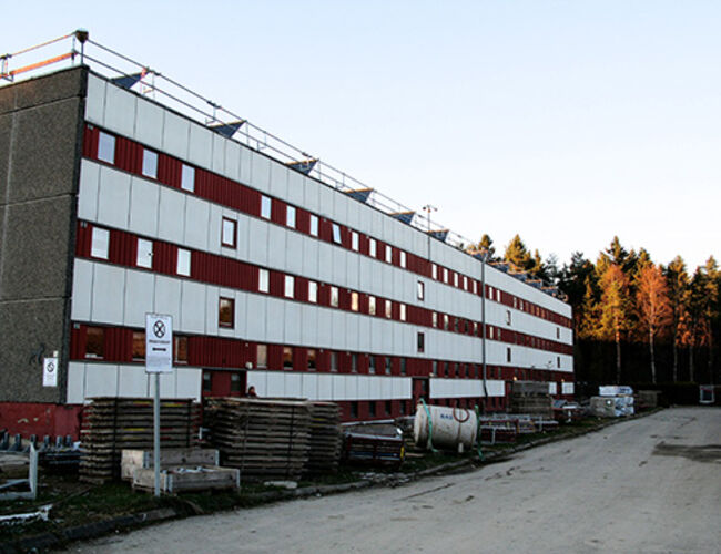 Myhrerenga borettslag, Skedsmokorset, under rehabiliteringen. Foto: SINTEF Byggforsk