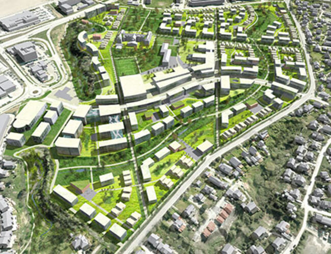 Visualisering av klimanøytral bydel på Brøset i Trondheim. Ill.: M. Herzog/