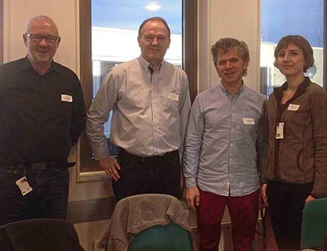 Fra venstre: Rolf Erik Hoaas (Trondheim kommune), Torger Mjønes (Sør-Trøndelag fylkeskommune ), Jan Peter Amundal (Enova), og Mette Marie Aase (Trondheim kommune). Foto: Helge Halse, Sør-Trøndelag fylkeskommune (STFK)