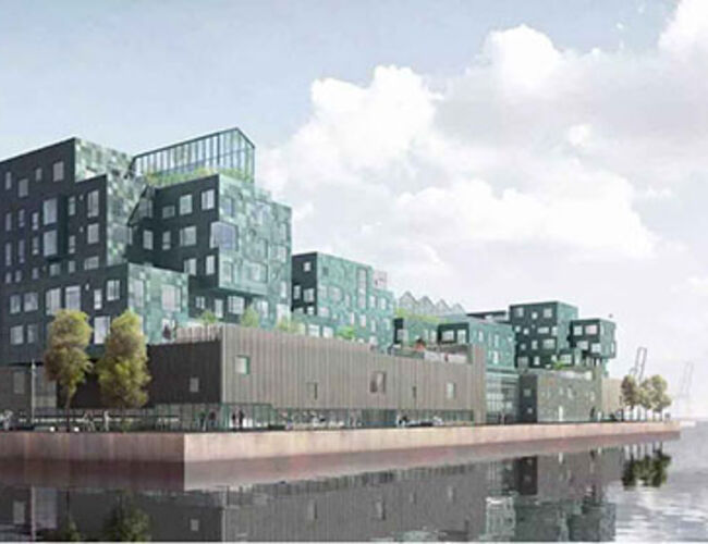 Copenhagen International School i Nordhavn i København er kledd med en fasade bestående av 12 000 solpaneler. Foto: C. F. Møller<br />