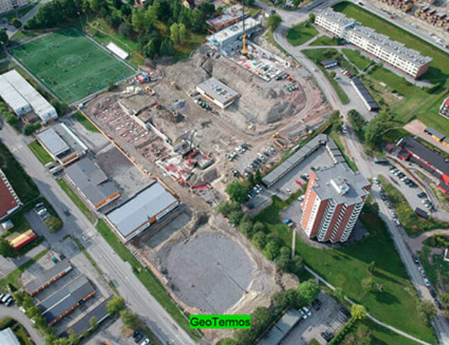 Nederst, i midten på bildet, kan man se hvor GeoTermosen er plassert. Foto: Drammen Eiendom KF