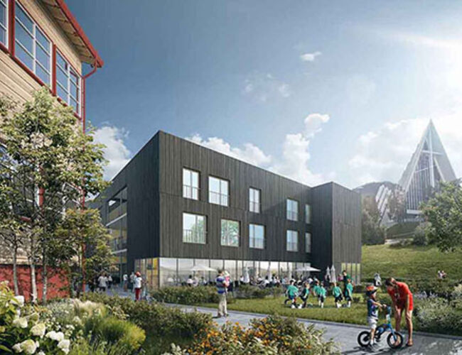 Varmepumper skal sørge for oppvarming og tappevann hos Otium bo- og velferdssenter i Tromsø. Skisse: Tromsø kommune
