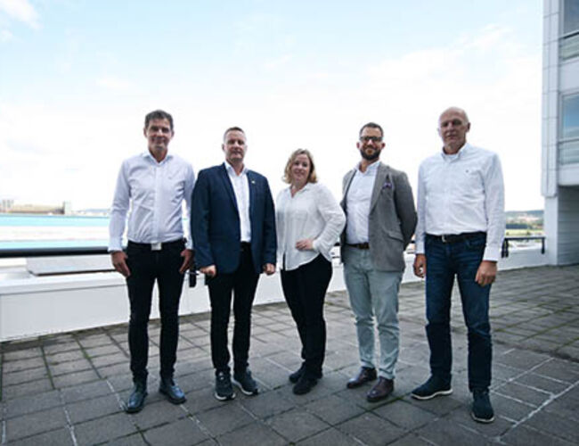 Her er laget på ABK-Qvillers regionskontor Oslo og Viken. Fra venstre: Anstein K. Blystad, Gøran Andersen, Kirsti Klamo, Steffen Stenseth og Steinar Raastad.<br />