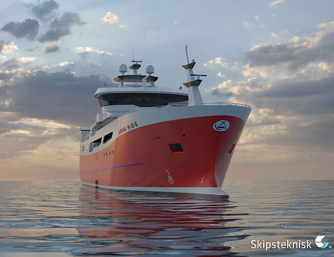 Lorans grønne og innovative fiskefartøy vil redusere det fossile drivstofforbruket med over 40 prosent. Enova støtter fartøyet med 92,5 millioner kroner. Ill: Skipsteknisk