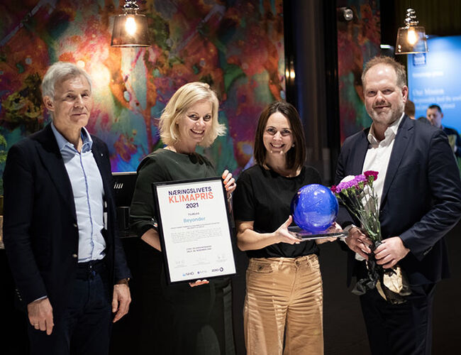 Fra venstre: Personene på bildet er fra venstre Olav Bolland fra NTNU, Sigrun Aasland, leder i ZERO, Mirjam Engelsvold fra Beyonder, og Per Øyvind Langeland fra NHO. Foto: Zero