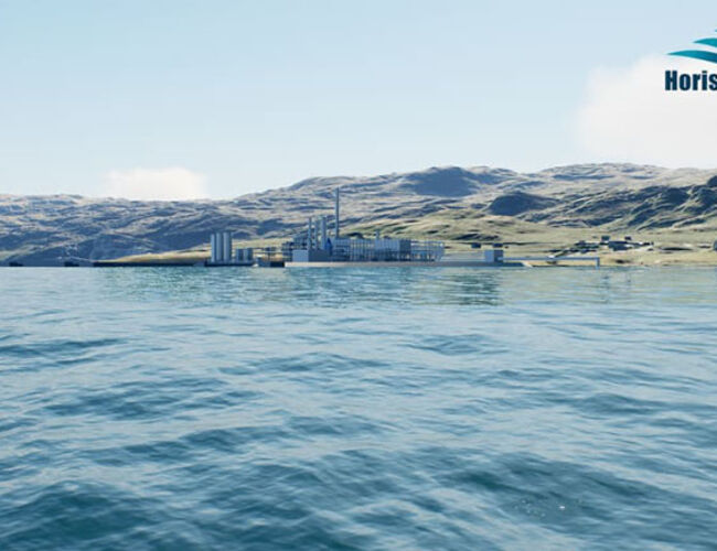 “Barents Blue Ammonia Plant” i Finnmark får status som IPCEI Hydrogen-prosjekt. Enova støtter prosjektet med inntil 482 millioner kroner. Illustrasjon: Horisont Energi