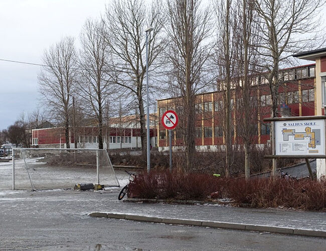 Den store nedgangen i energiforbruket, fra 2015 til 2016, skyldes installering av  varmepumpe på Salhus skole. Foto: Frode Granås