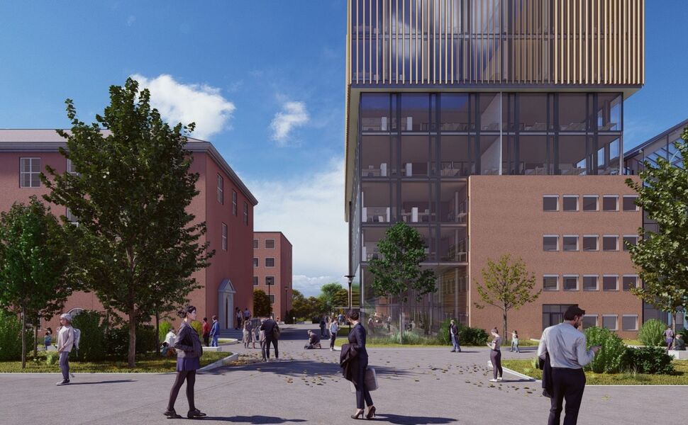 Illustrasjon av det nye bygget, Horizon, i Sem Sælands vei. Ilustrasjon: SINTEF