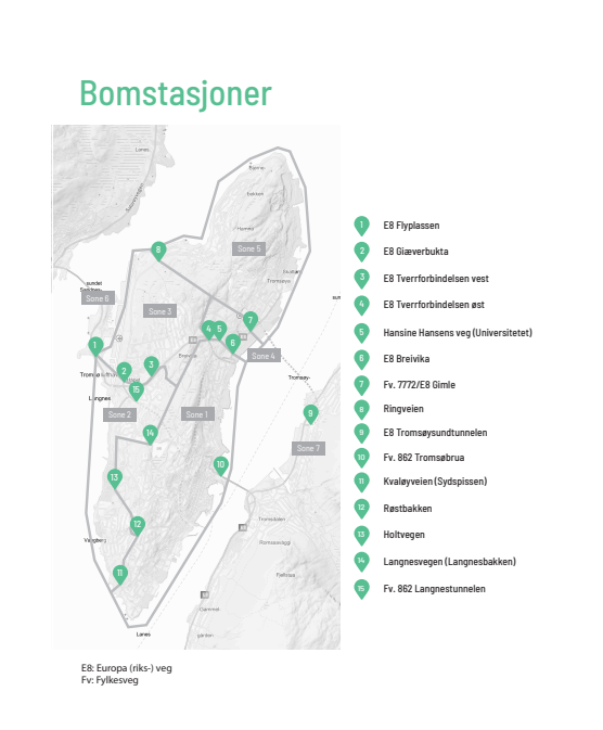 Oversikt over bomstasjoner i Tromsø