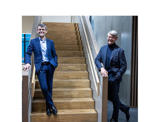Administrerende direktør Jan Vidar Thoresen i Glitre Energi Strøm (til venstre) og generalsekretær i Huseierne, Morten Andreas Meyer. Foto: Glitre Energi