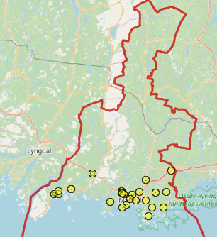 Kartutsnitt over Landøydaobservasjoner pr 29.06.23