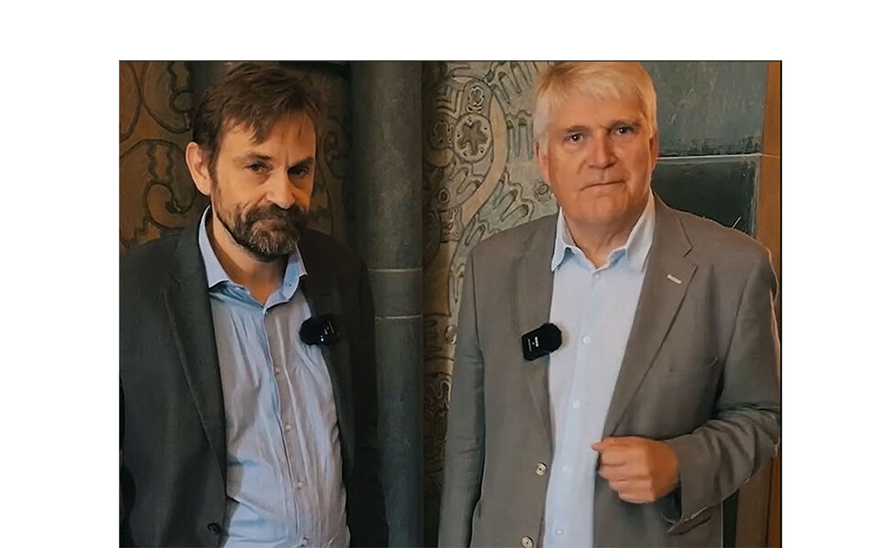 Asgeir Tomasgard (til venstre) og Nils Røkke. Under Arendalsuka gir de politikere tre råd for hvordan Norge kan forhindre kraftunderskudd i 2027. Foto: SINTEF