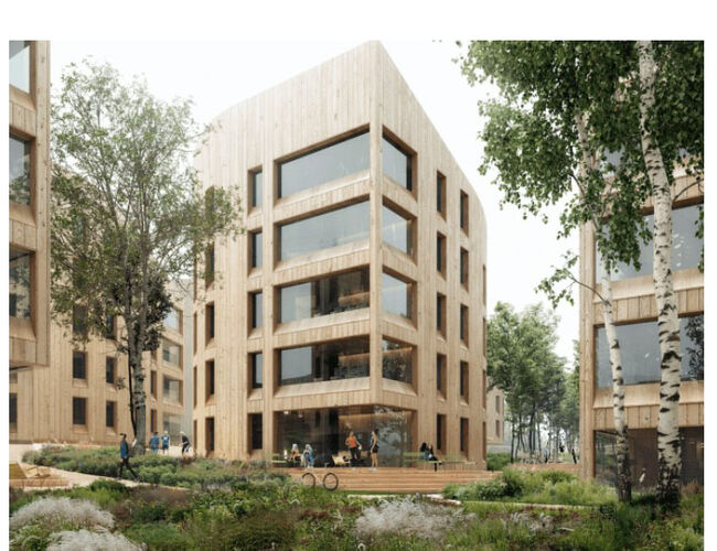 Sit planlegger å teste FutureBuilts kriterier for FutureBuilt ZERO Landskap i byggingen av nye studentboliger på Moholt. Arkitekt er Snøhetta. Illustrasjon: Snøhetta/Proloog