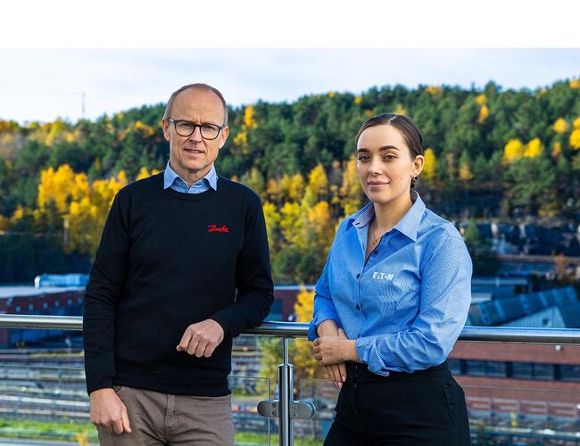 Ine Dagfinrud i Eaton og Bjørn Prøsch Meier i Danfoss. Foto:  Eaton