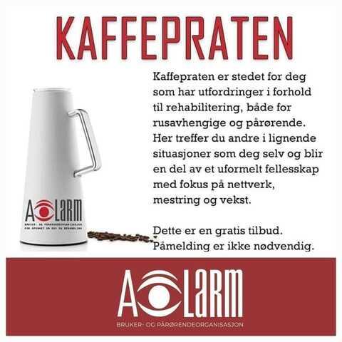 Bilde av en kaffekanne med A-larm sin logo på