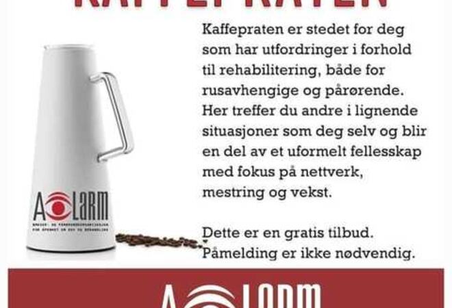 Bilde av en kaffekanne med A-larm sin logo på