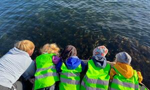 Barna utforsker sjøen - foto: Bente Eliassen