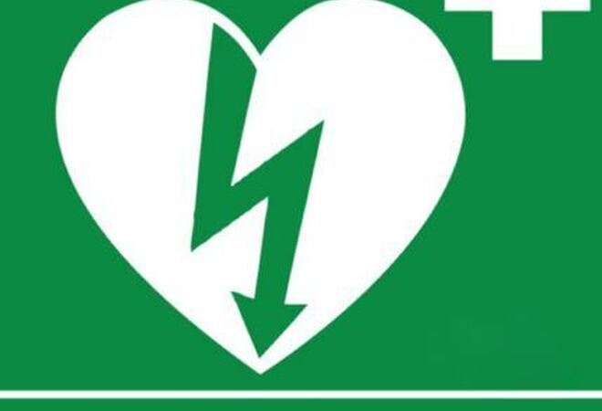 Illustrasjon som viser logo for hjertestartere