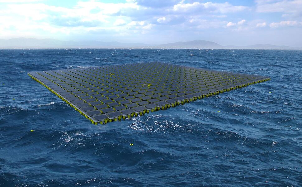 XolarSurf er en modulær flytende solkraftteknologi utviklet av Moss Maritime for miljøer offshore. Foto: Moss Maritime