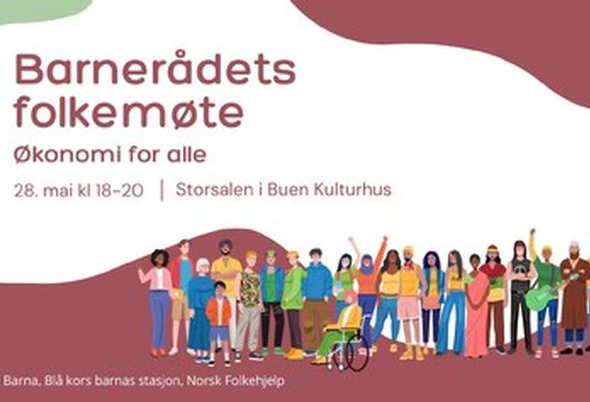 Plakat med informasjon om Barnerådets folkemøte om økonomi for alle
