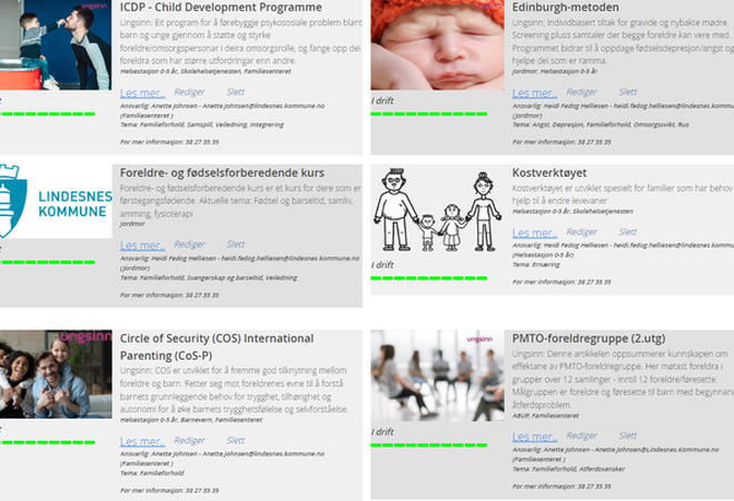 Skjermbilde av oversikten i programmet LaLinea