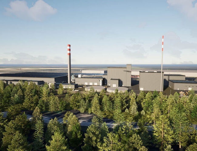 ROCKWOOL skal bygge ny fabrikk på Eskilstuna i Sverige. Denne fabrikken skal gi 120 nye arbeidsplasser. Bildet er en skisse over fabrikken. Photo: ROCKWOOL NORDICS
