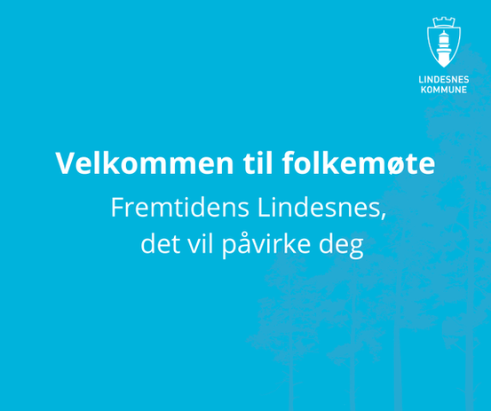 Blå plakat med Lindesnes kommune sin logo og teksten