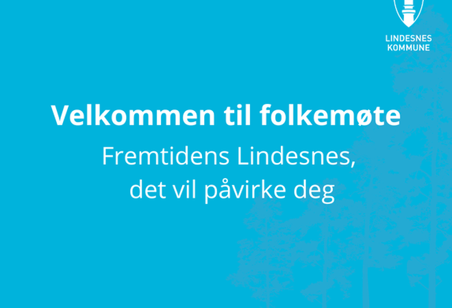 Blå plakat med Lindesnes kommune sin logo og teksten