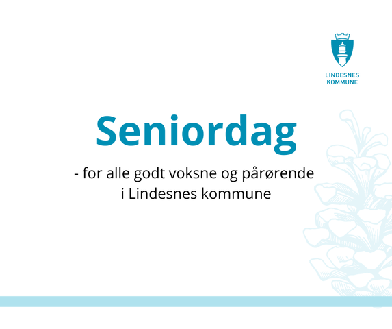 Plakat med Lindesnes kommunes logo og en kongle i bakgrunnen.